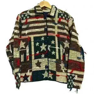 KEREN Hart tapestry patriotic USA America red white blue button jacket small